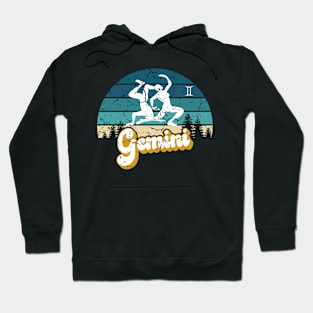 Gemini Zodiac Sign - Distressed Retro Sunset Hoodie